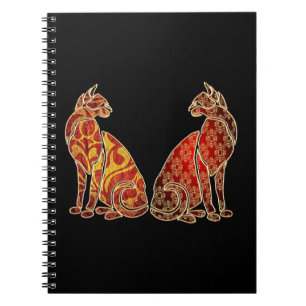 Caderno Espiral Casal de Gato Vermelho e Dourado