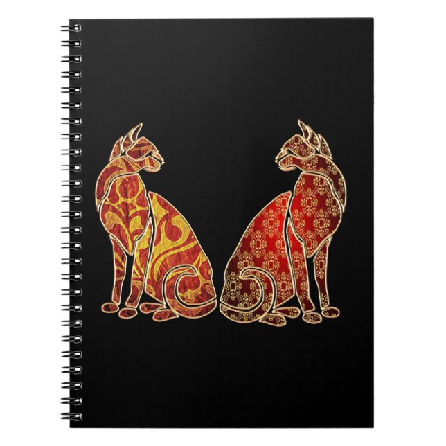 Caderno Espiral Casal de Gato Vermelho e Dourado (Frente)