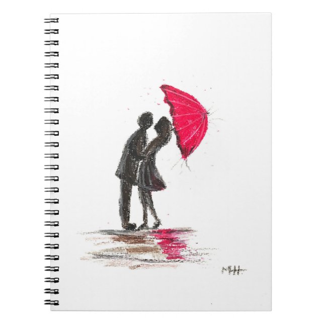 Caderno Espiral Casal de guarda-chuva vermelho de casamento russo  (Frente)