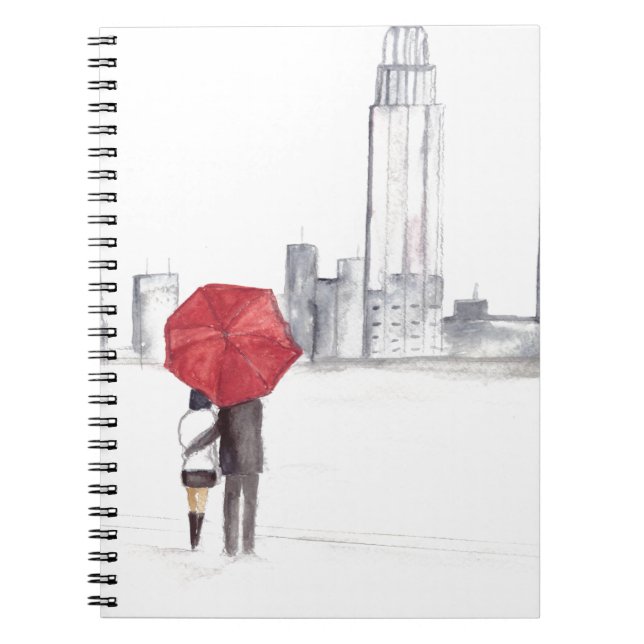 Caderno Espiral Casal de guarda-chuva vermelho Nova Iorque, Trendê (Frente)
