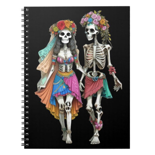 Caderno Espiral Casal de Hippie Skeleton (Frente)