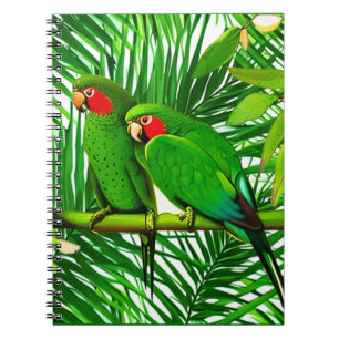 Caderno Espiral Casal de papagaio verde em uma configuração de sel