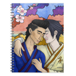 Caderno Espiral Casal gay no estilo da arte ukiyo-e japonesa