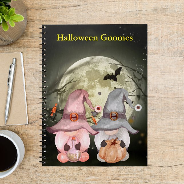 Caderno Espiral Casal Gnomo de Halloween (Halloween Gnome Couple Full Moon Notebook)