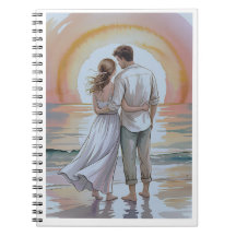 Casal na praia ao pôr do sol