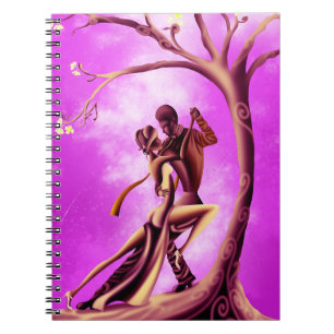Caderno Espiral Casal romântico dançando amarelo-rosa-tango