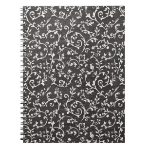 Caderno Espiral Casamento Abstrato Preto Branco Elegante