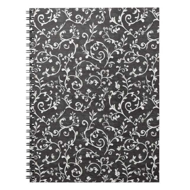 Caderno Espiral Casamento Abstrato Preto Branco Elegante (Frente)