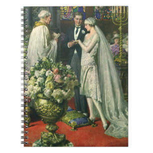 Caderno Espiral Casamento Antigo, Noiva e Noivo com Menorá