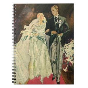 Caderno Espiral Casamento Art Deco Vintage Noiva e Noivo Recém-Cas