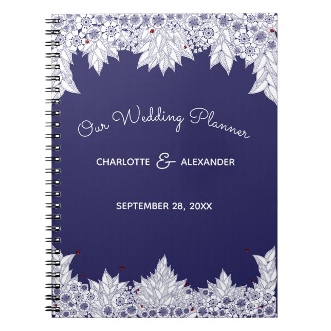 Caderno Espiral Casamento Branco Azul Elegante (Frente)
