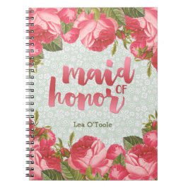 Caderno Espiral Casamento branco & verde da madrinha de casamento