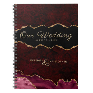 Caderno Espiral Casamento com Agitação Dourada Burgundy