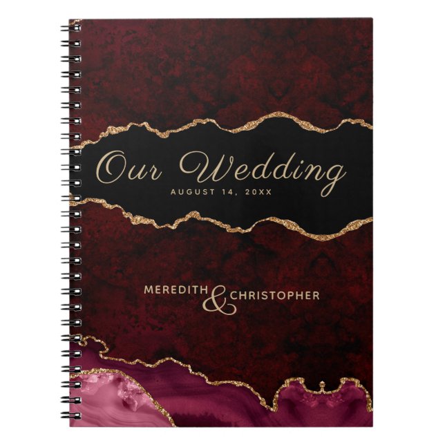 Caderno Espiral Casamento com Agitação Dourada Burgundy (Frente)