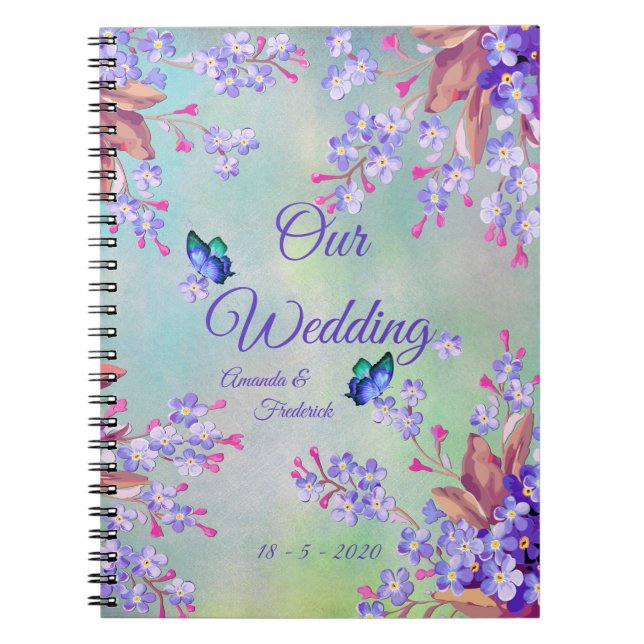 Caderno Espiral Casamento com Flor de Lavanda Lilac (Frente)