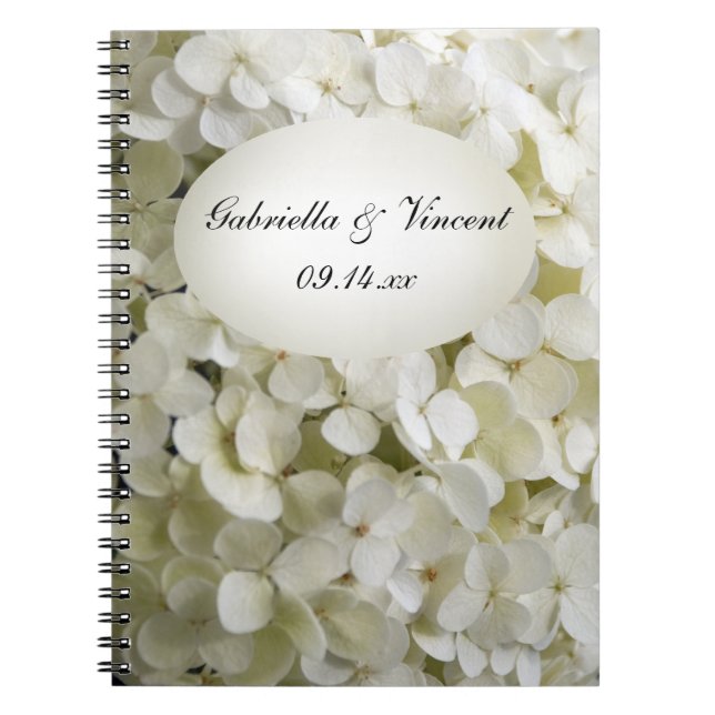Caderno Espiral Casamento com Flores de Hydrangea Branca (Frente)