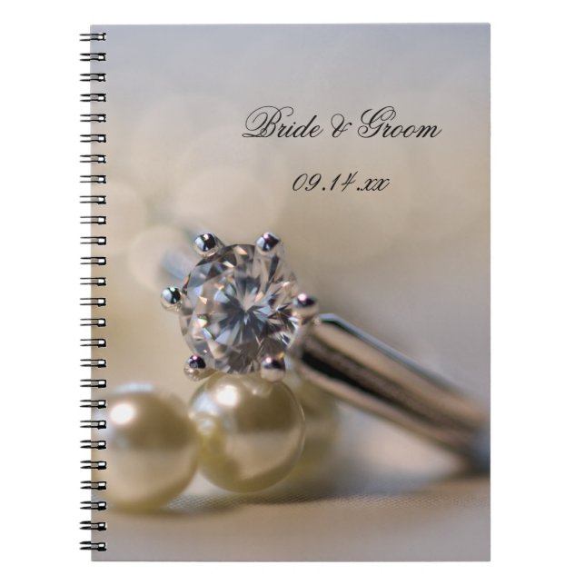 Caderno Espiral Casamento com Noivado Diamond Ring e Pérolas (Frente)
