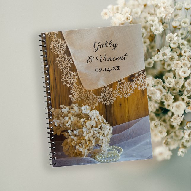 Caderno Espiral Casamento com rendas e flores (Criador carregado)