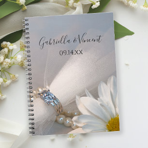 Caderno Espiral Casamento da elegância da margarida branca