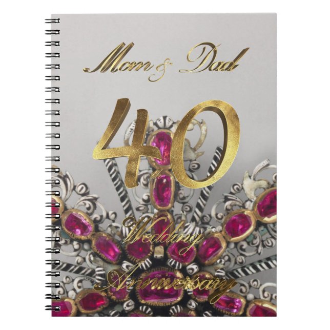 Caderno Espiral Casamento de 40 anos Ruby Wedding (Frente)