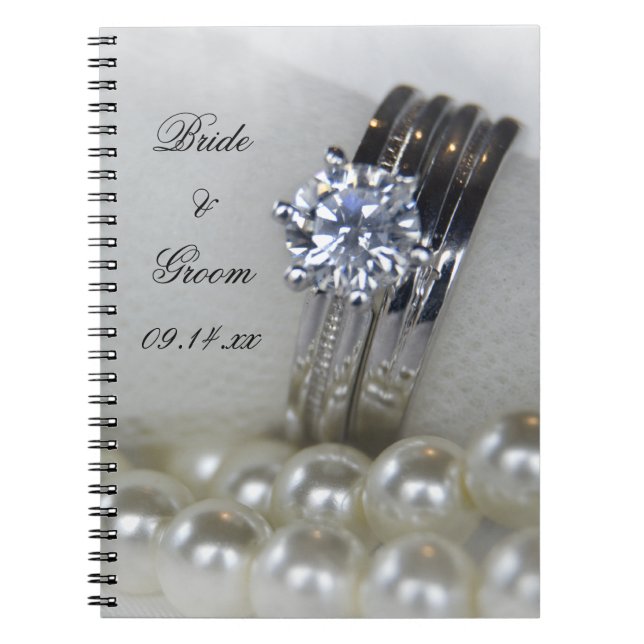 Caderno Espiral Casamento de Anéis Diamantes e Pérolas (Frente)