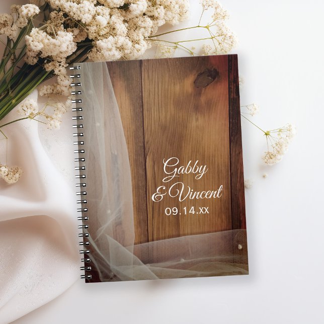 Caderno Espiral Casamento de Bridal Veil e Madeira do Barn (Criador carregado)
