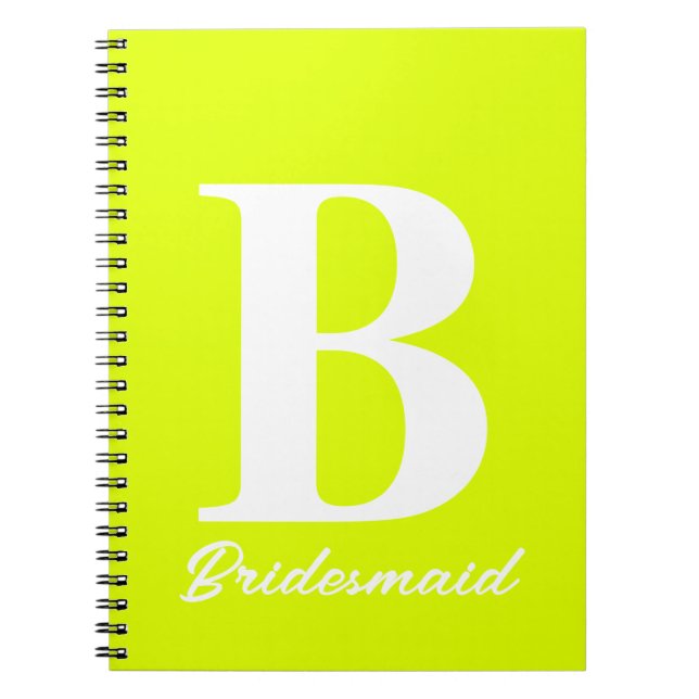 Caderno Espiral Casamento de Bridesmaid do Monograma Amarelo Fluor (Frente)