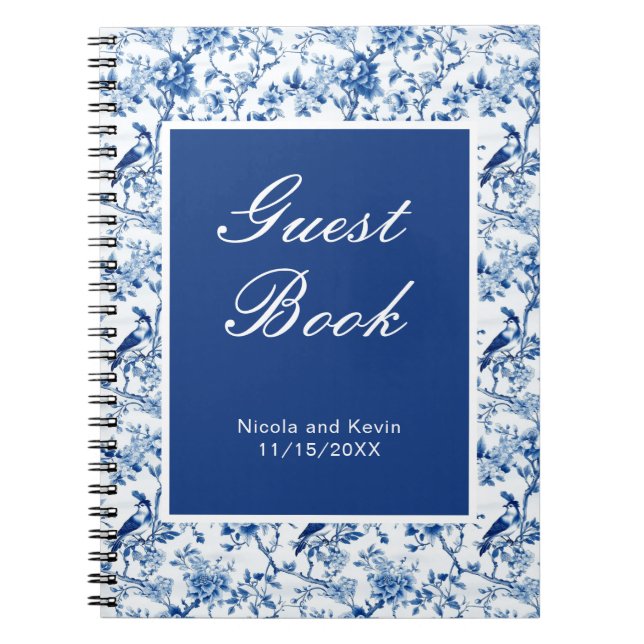 Caderno Espiral Casamento de Chinoiserie Blue Birds and Flowers (Frente)