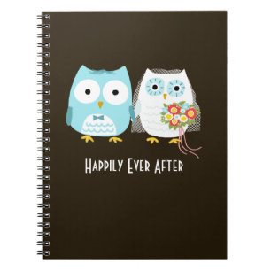 Caderno Espiral Casamento de Corujas - Noiva e Noivo com Texto Per