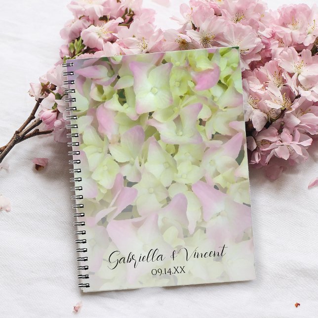 Caderno Espiral Casamento de Flores de Hidrangea Quase Rosa (Criador carregado)
