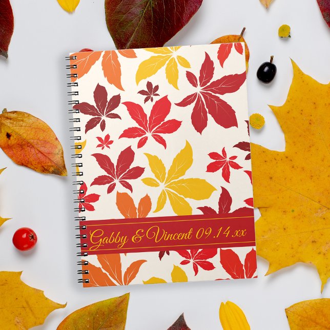 Caderno Espiral Casamento de Folhas Brilhantes (The Bright Fall Leaves Notebook can be used as a custom advice book or guest book.)