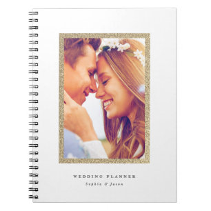 Caderno Espiral Casamento de Fotografia de Frame Dourado Simples