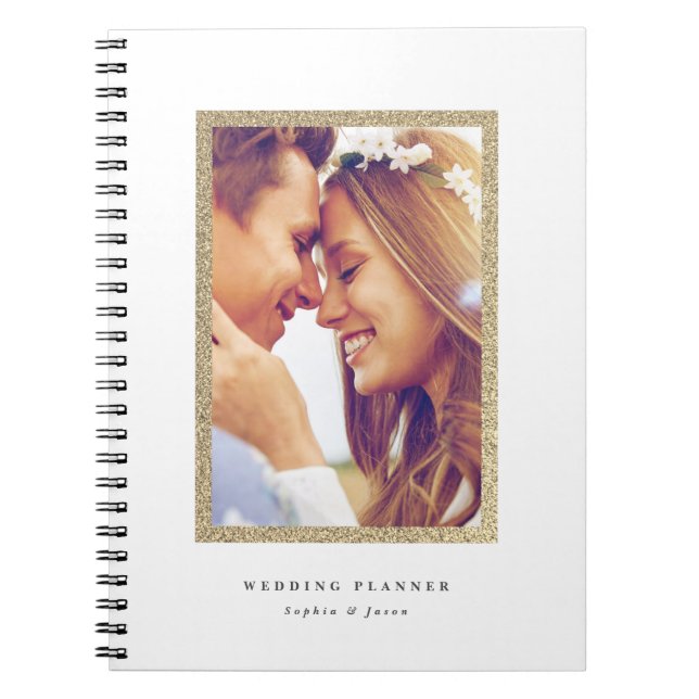 Caderno Espiral Casamento de Fotografia de Frame Dourado Simples (Frente)