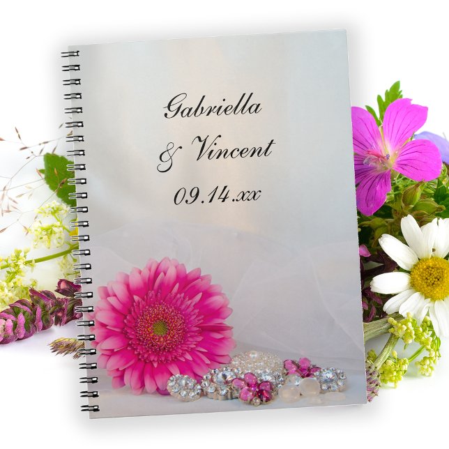 Caderno Espiral Casamento de Gerbera Daisy e Buttons de Diamante R (Criador carregado)
