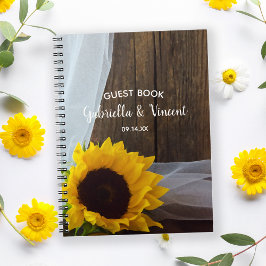 Caderno Espiral Casamento de Girassol Amarelo-Russo e Madeira Mari