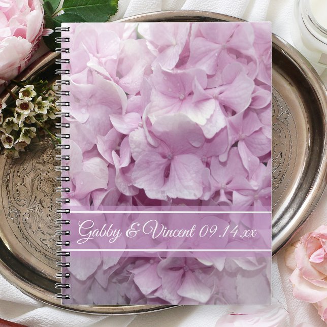 Caderno Espiral Casamento de Hydrangea Rosa Suave (Criador carregado)
