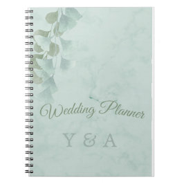 Caderno Espiral Casamento de Marble Moderno de Eucalipto Verde