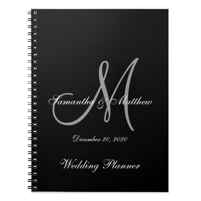 Caderno Espiral Casamento de Monogramas de Cinza Negra (Frente)