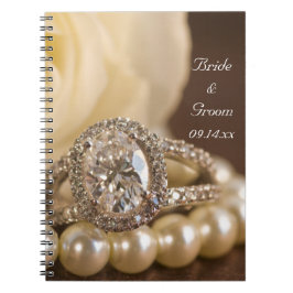 Caderno Espiral Casamento de Oval Diamond Ring e Rose Branca