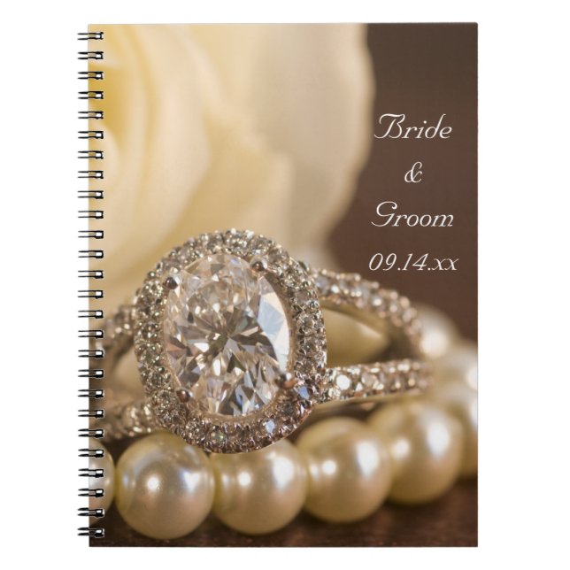 Caderno Espiral Casamento de Oval Diamond Ring e Rose Branca (Frente)