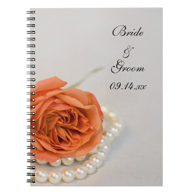 Caderno Espiral Casamento de Pérolas Brancas e Rosa Laranja (Frente)