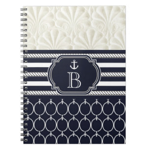 Caderno Espiral Casamento de Praia Elegante Marinho e Branco