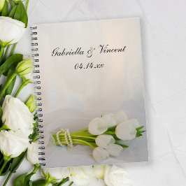 Caderno Espiral Casamento de primavera do Buquê de Tulipa Branca