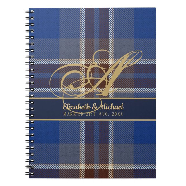 Caderno Espiral Casamento de recém-casados da Xadrez Tartan Azul M (Frente)