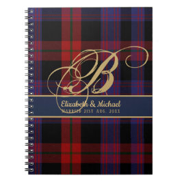 Caderno Espiral Casamento de recém-casados Vermelhos Azuis Tartan 