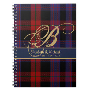 Caderno Espiral Casamento de recém-casados Vermelhos Azuis Tartan 
