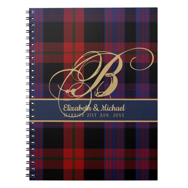 Caderno Espiral Casamento de recém-casados Vermelhos Azuis Tartan  (Frente)