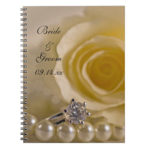 Caderno Espiral Casamento de Rosa Branca, Anel Noivado e Pérolas