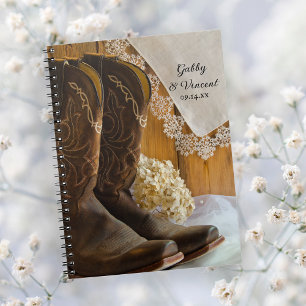 Caderno Espiral Casamento do celeiro do país das botas e do laço