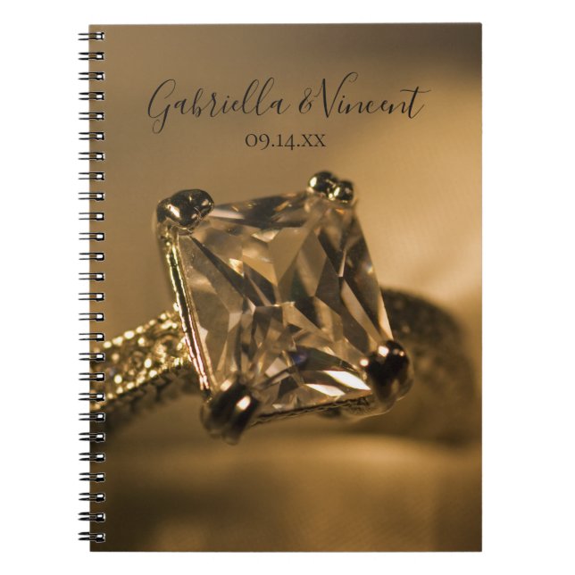 Caderno Espiral Casamento do Noivado de Princesa Cut Diamond (Frente)